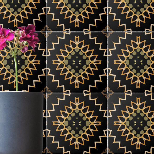 Gold und Black Geometric Ethnic Oriental Arabesque Fliese (Von Creator hochgeladen)