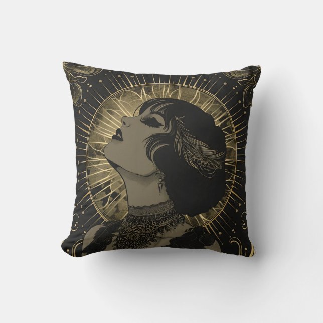 Gold und Black Gothic Roaring 20er Jahre Frauen Kissen (Vorderseite)