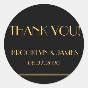 Gold und Black Great Gatsby Hochzeitsaufkleber Runder Aufkleber