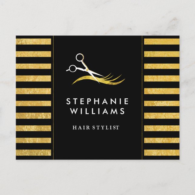 Gold und Black Hair Stylist Comp Card Postkarte (Vorderseite)