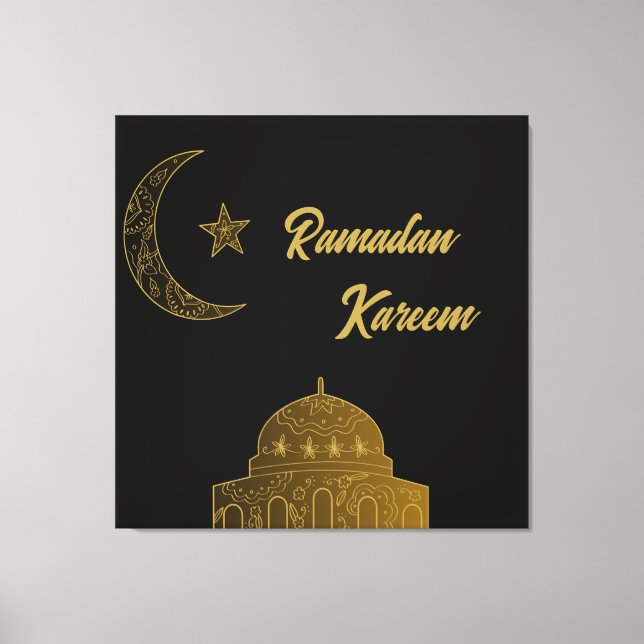 Gold und Black Happy Ramadan Kareem 2024 Leinwanddruck (Vorderseite)