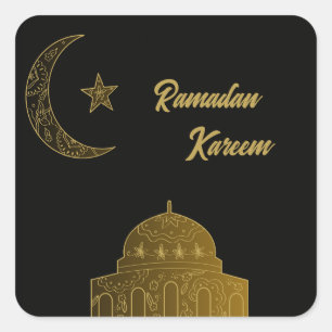 Gold und Black Happy Ramadan Kareem 2024 Quadratischer Aufkleber