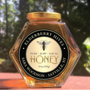 Gold- und Black Honey-Label mit Vintager Bienenkön Runder Aufkleber