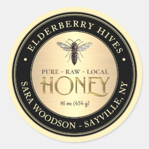 Gold- und Black Honey-Label mit Vintager Bienenkön Runder Aufkleber