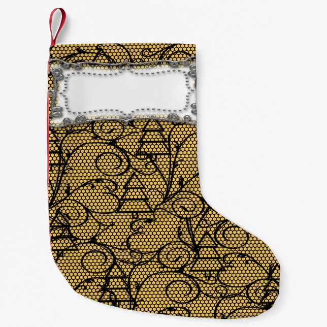 Gold- und Black-Lace-Tree oder Mantle-Strumpf Kleiner Weihnachtsstrumpf (Vorderseite)