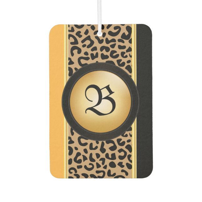 Gold und Black Leopard | Monogramm Autolufterfrischer (Vorderseite)