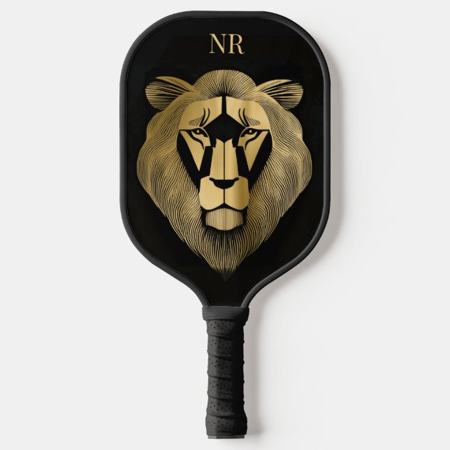 Gold und Black Lion Moderner Chic Klassik Mit Mono Pickleball Schläger (Vorderseite)