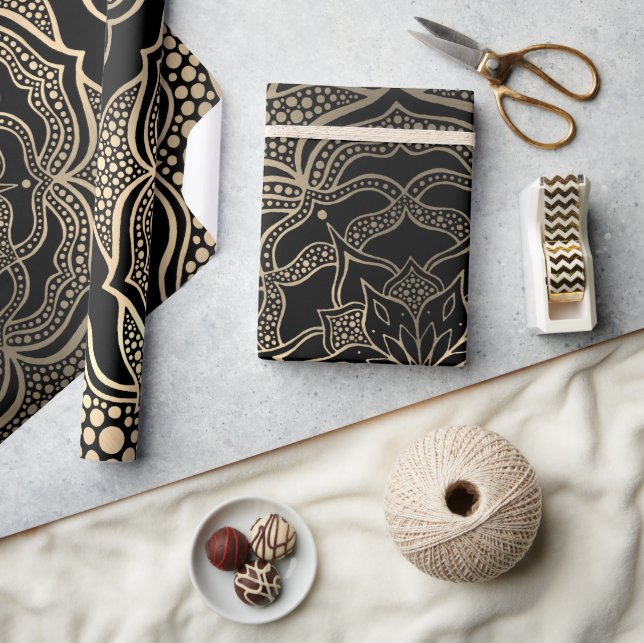 Gold und Black Mandala Kunst, Dichtung und Musik Geschenkpapier (Kunsthandwerk)