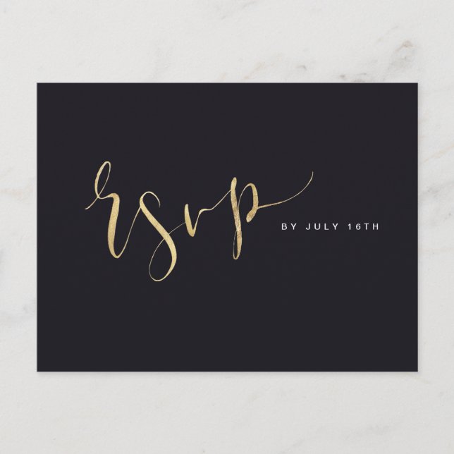 Gold und Black Modern Simple Script Hochzeit RSVP Einladungspostkarte (Vorderseite)