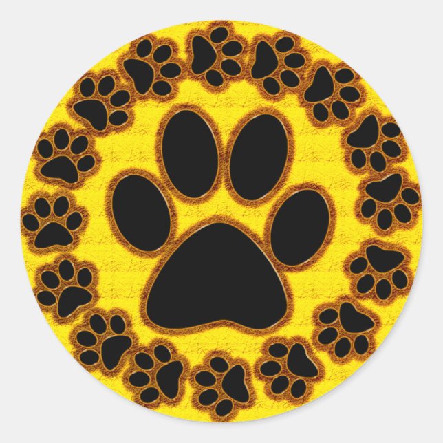 Gold- und Black Paw-Prints Runder Aufkleber (Vorderseite)