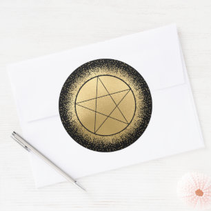 Gold und Black Pentagramm Runder Aufkleber