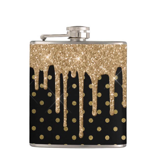 Gold und Black Polka Dot Flask Flachmann (Vorderseite)