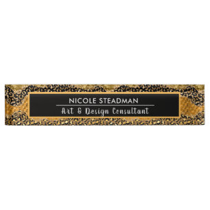 Gold und Black Safari Dschungel Animal Print Agate Namensplakette