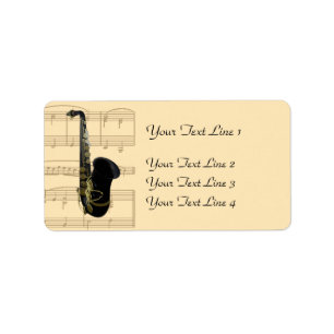 Gold und Black Saxophone Sheet Music Labels Adressaufkleber