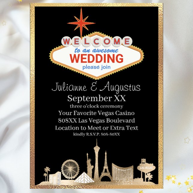 Gold und Black Skyline Las Vegas Wedding Einladung (Von Creator hochgeladen)