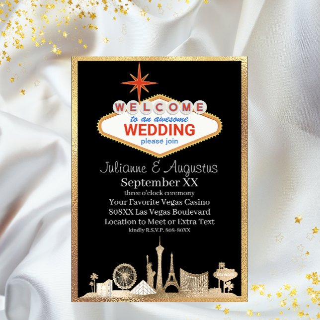 Gold und Black Skyline Las Vegas Wedding Einladung (Von Creator hochgeladen)