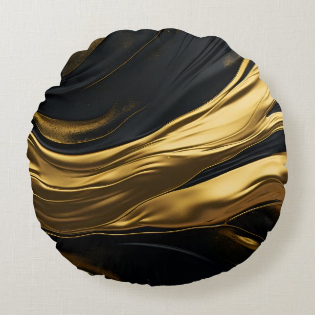 Gold und Black Sleek Rundkissen Rundes Kissen (Vorderseite)
