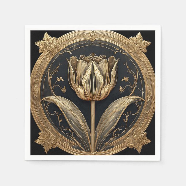 Gold- und Black Tulip-Design Serviette (Vorderseite)