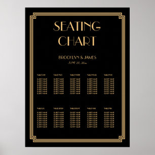 Gold und Black Wedding Seating Chart Poster 18x24