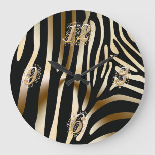 Gold- und Black-Zebra-Mauer Große Wanduhr