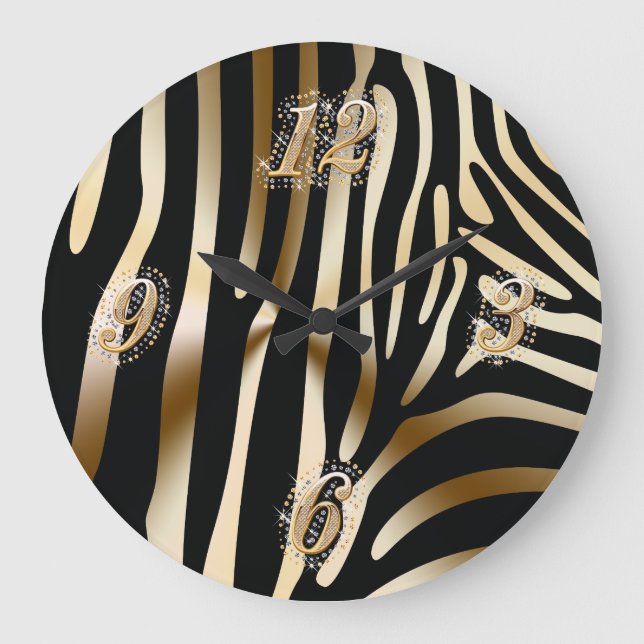 Gold- und Black-Zebra-Mauer Große Wanduhr (Vorderseite)