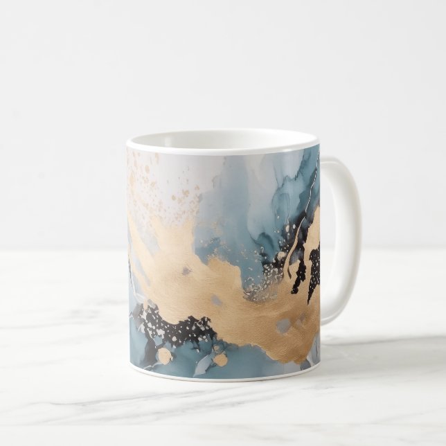 Gold und Blau abstrakt Kaffeetasse (VorderseiteRechts)