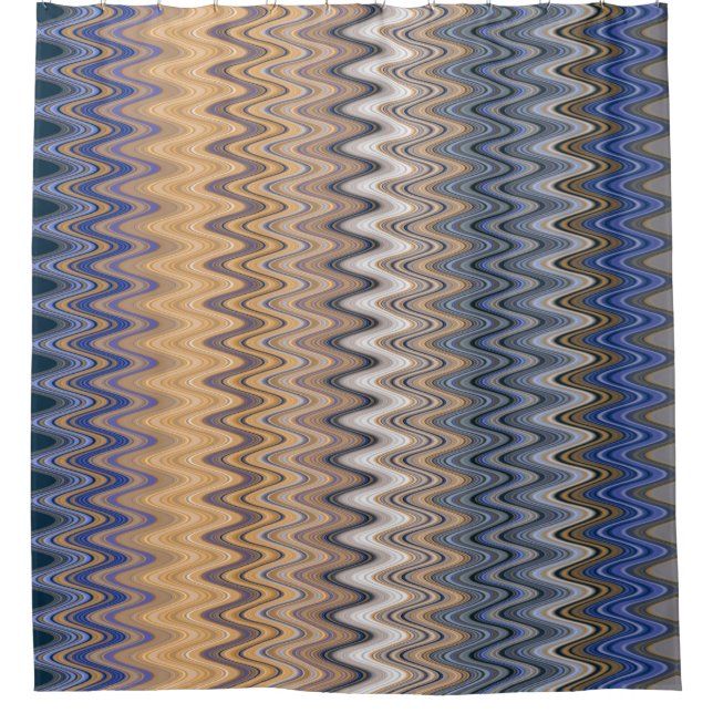 Gold und Blau Elegantes Wavy Muster Duschvorhang (Vorderseite)