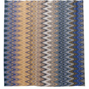 Gold und Blau Elegantes Wellenmuster Duschvorhang