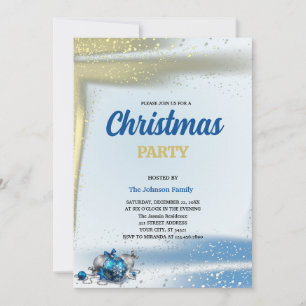 Gold und blau glitzernde Christbaumkugeln WEIHNACH Einladung