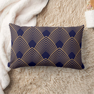 Gold- und Blau im Art Deco Muster Lendenkissen
