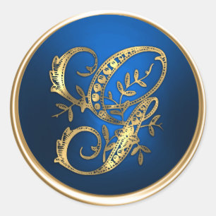 Gold- und Blau-Monogramm G-Umschlag-Siegel Runder Aufkleber
