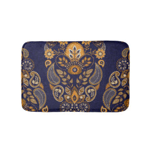 Gold und Blau, nahtlose Blumenmuster. Badematte