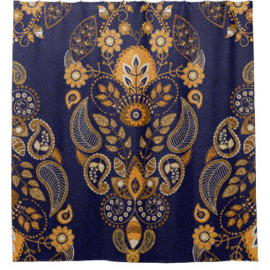 Gold und Blau, nahtlose Blumenmuster. Duschvorhang