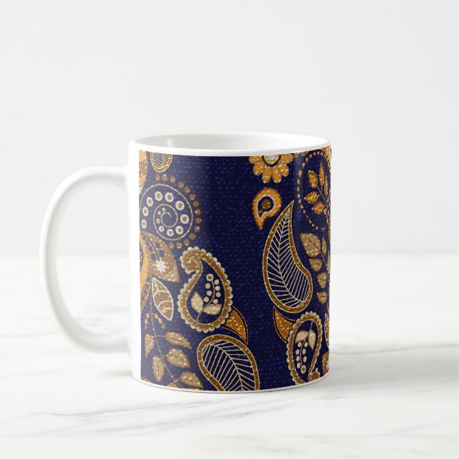 Gold und Blau, nahtlose Blumenmuster. Kaffeetasse (Links)