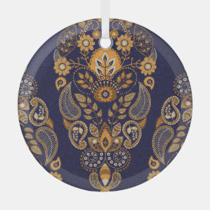 Gold und Blau, nahtlose Blumenmuster. Ornament Aus Glas