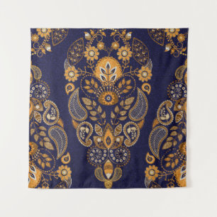 Gold und Blau, nahtlose Blumenmuster. Wandteppich
