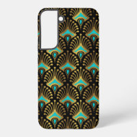 Gold- und Blaue Art Deco-Muster auf Schwarz