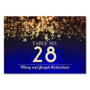Gold- und Blaue Schick String-Lichter Hochzeit Tischnummer