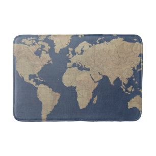 Gold und blaue Weltkarte Badematte