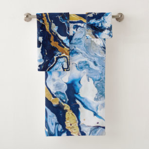 Gold- und Blauer Acrylmalerei Badhandtuch Set