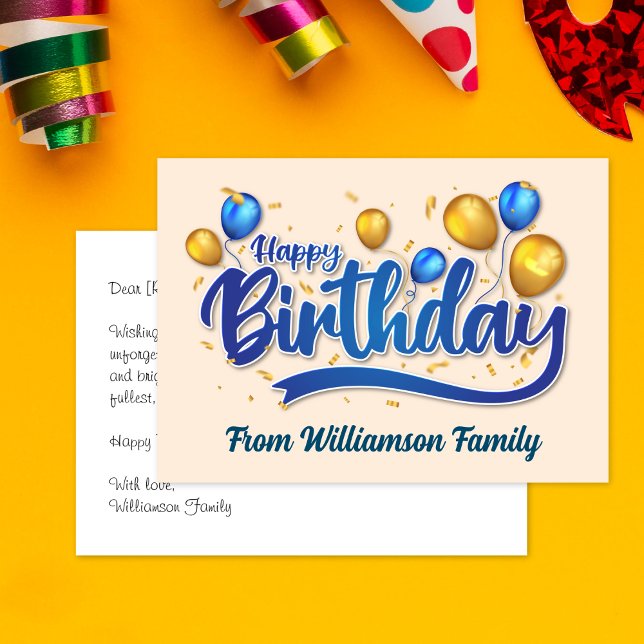 Gold und blauer Ballon, glücklicher Geburtstag Karte (Von Creator hochgeladen)