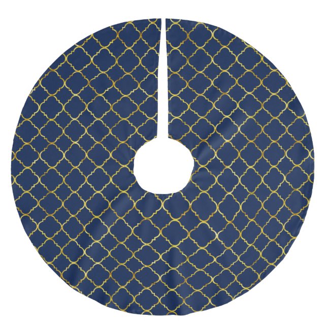 Gold und blaues Quatrefoil Polyester Weihnachtsbaumdecke (Vorderseite)