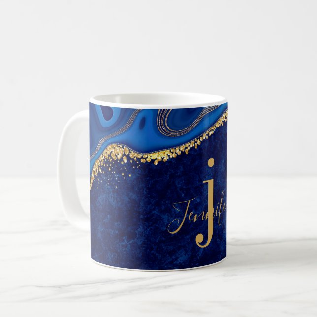 Gold und Blue Agate Modernes, elegantes Marmordesi Kaffeetasse (Vorderseite Links)