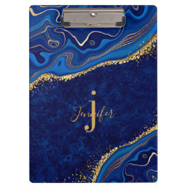 Gold und Blue Agate Modernes, elegantes Marmordesi Klemmbrett