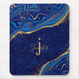 Gold und Blue Agate Modernes, elegantes Marmordesi Mousepad