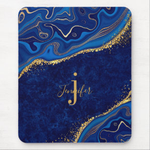 Gold und Blue Agate Modernes, elegantes Marmordesi Mousepad