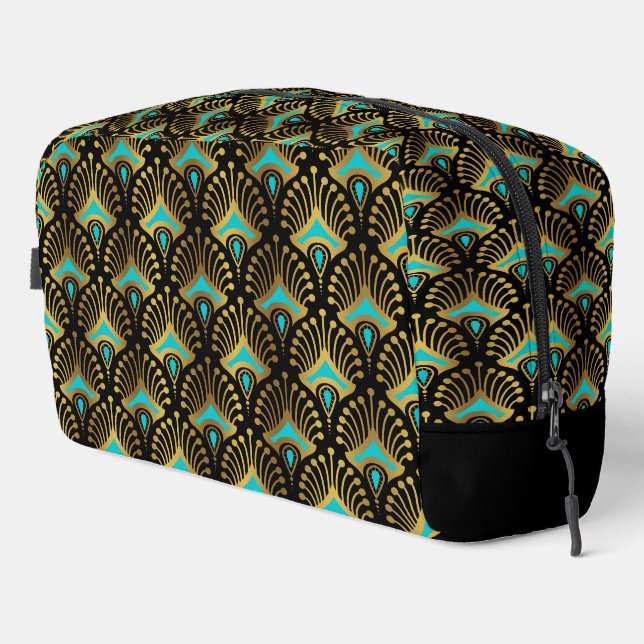 Gold und Blue Art Deco Muster Monogram Duffle Ba Waschbeutel (Rechte Ecke)