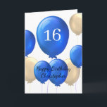 Gold und Blue Balloons 16. Geburtstagskarte Karte<br><div class="desc">Personalisierte Gold- und Blue-Ballons 16. Geburtstagskarte für ihn,  die Sie leicht personalisieren können,  die Vorderseite dieser Geburtstagskarte mit seinem Namen und Alter.</div>