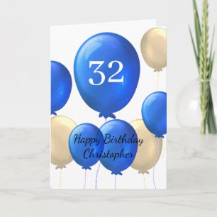 Gold und Blue Balloons 32. Geburtstagskarte Karte