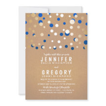 Gold und Blue Confetti Elegante Hochzeit Einladung
